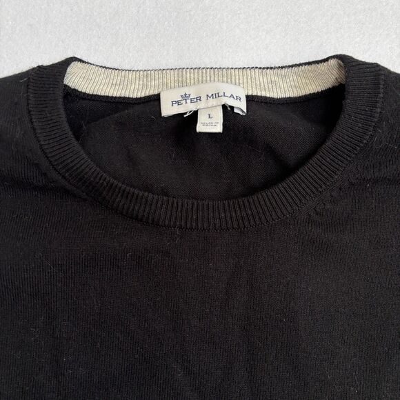 Peter Millar Pima Cotton Silk Cashmere Sweater Mens L Black Pullover Classic - Picture 3 of 8